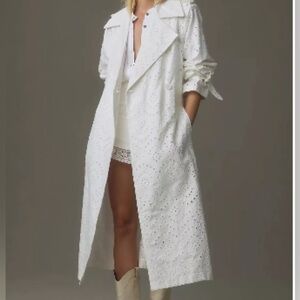 Anthropologie Avec Les Filles Eyelet Trench Coat Duster White Size Medium New
